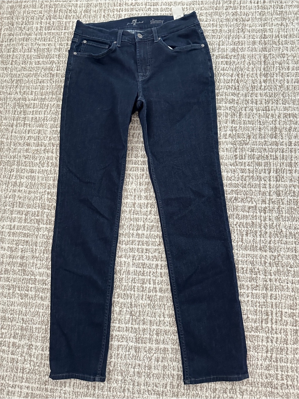 NEW 7 For All Mankind Dark Indigo Women's Mid-Rise Slim Straight Jeans, Sz 31